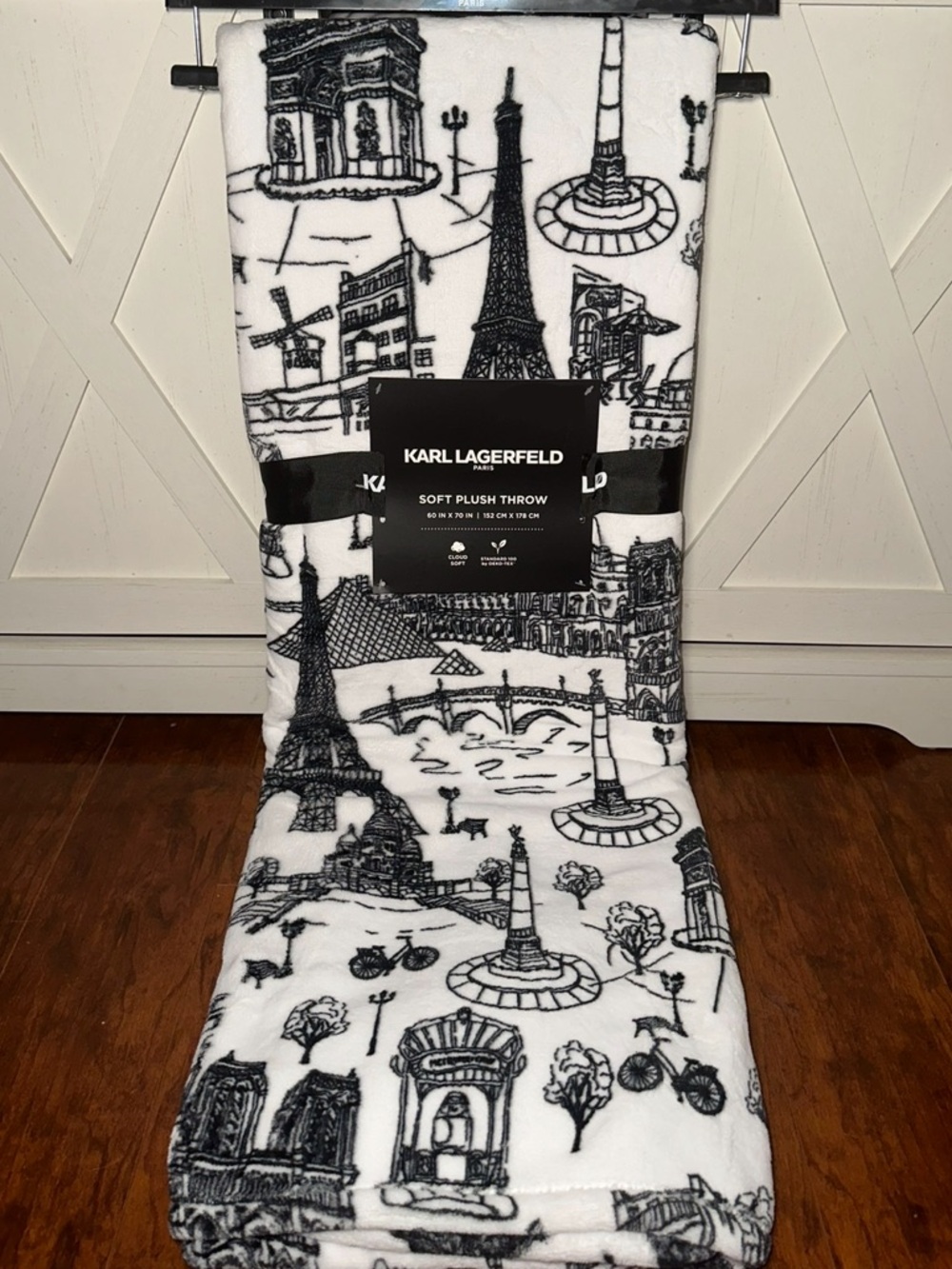 Karl Lagerfeld Black & White Paris Landmark Plush Throw Blanket